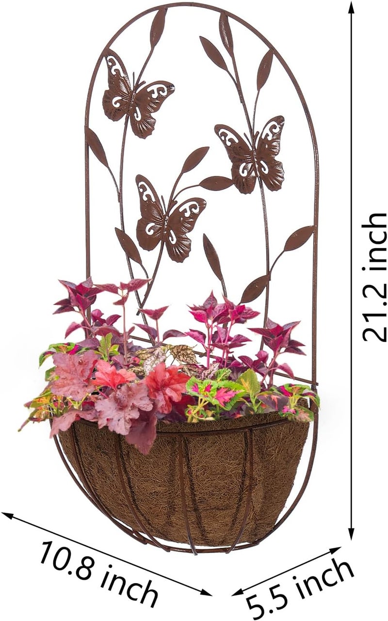 BAYN 2PK Wall Hanging Planter Decor Art with Butterfly, Metal Wall Mounted Planters Indoor Outdoor Wall Planter for Succulent Herb Home Garden Yard - Image 3
